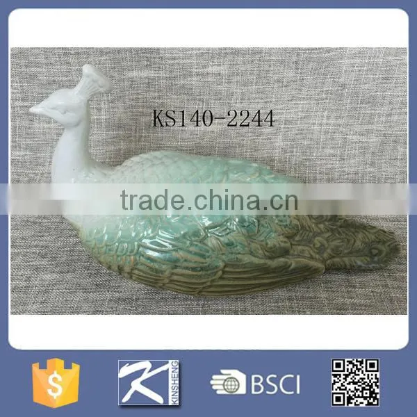 Gradient Color Home Decorative Porcelain Peacock Figurine photo-2