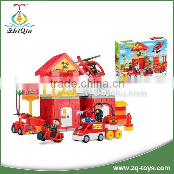 Plastic cube building block fire fighting toys set
