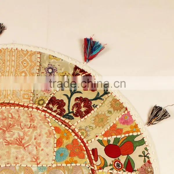 White Beige Round Cushions Indian Meditation Floor Pillows Decorative Table Cloth and Mats photo-5