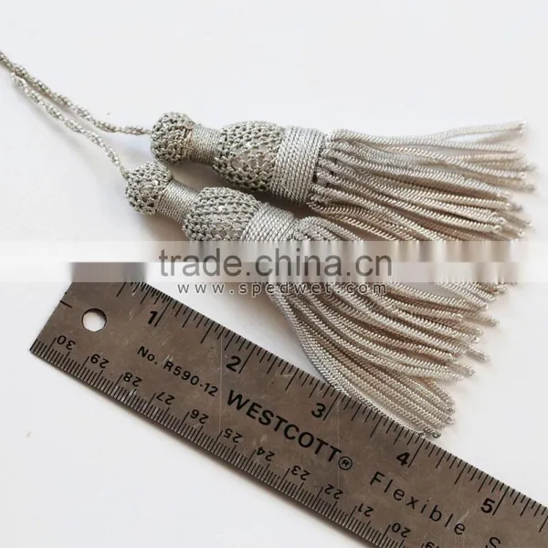Antique French Silver Metallic Tassels for Your Pillows and Bags Fashion With Looped Cord