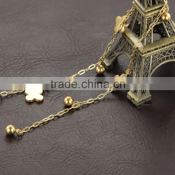 Lucky 18K Gold Plated Stainless Steel Four Leaf Charm Anklet Ankle Bracelet photo-2