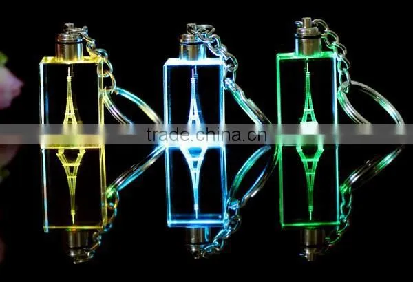 3d laser crystal promotional keyring wiht LED light