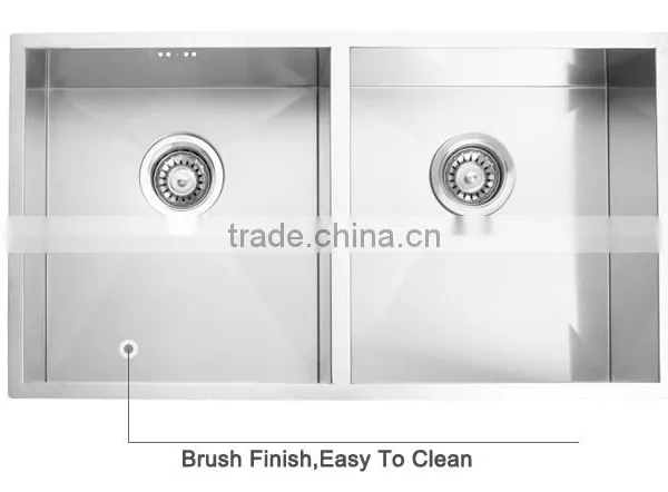 One Piece Wash Tank CUPC Certification SUS304 Handmade Kitchen Sink With Double Bowl Under Counter photo-6