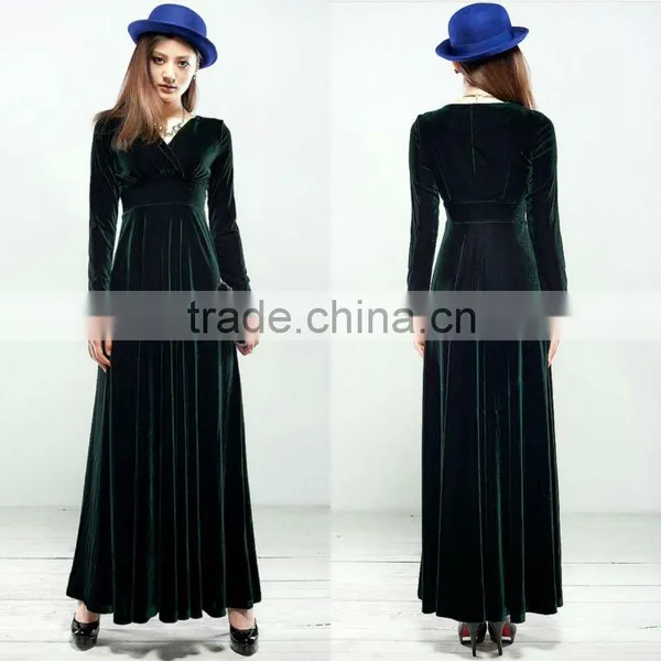 2014 Long Sleeve Velevt Evening Dresses Elegant Purple Long Dresses Long Sleeve Velevt Evening Dresses of Velvet Dresses photo-6