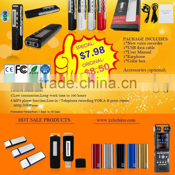 Record Telephone Conversations 8GB Digital Portable Voice Recorder MP3 Music Player USB 2.0 High Speed Audio Recorder
