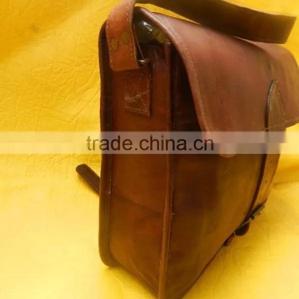 Camel Brown Leather Vintage Cross Body Messenger Bags photo-3