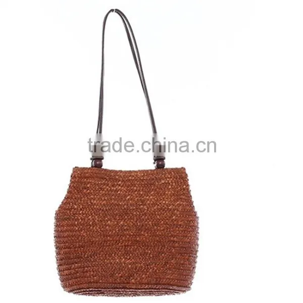 Women Retro Wooden Beads Beach Shoulder Bag Trend Bolsas Femininas Straw Woven Bags Tote Handbag photo-4