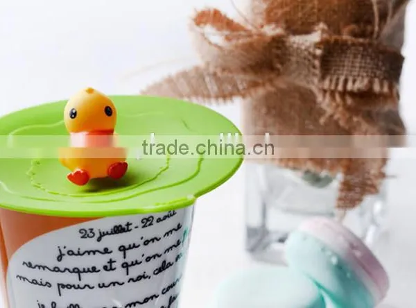 Cute Cartoon Leak Proof Soft Little Yellow Duck Silicone Suction Cup Lid photo-3