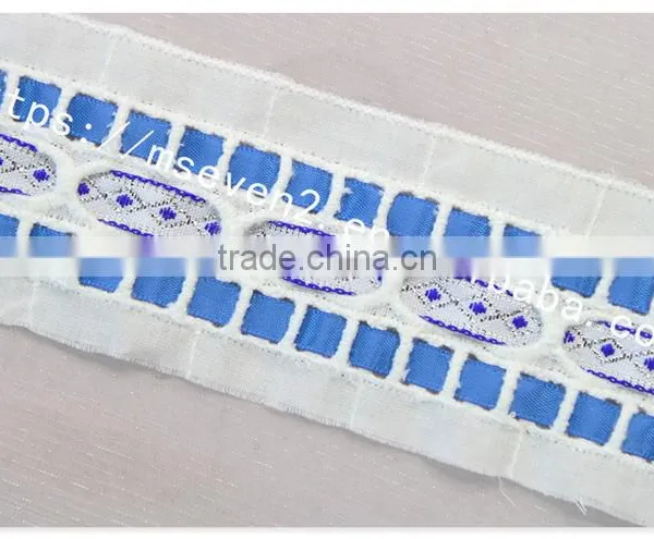 Fashion Design 5cm Width Embroidery Satin Ribbon With Cotton Triming photo-2