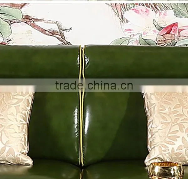 Country Style Wooden And Genuine Leather Sofa Set With Peacock Pattern, Neo Classic Living Room Set(MOQ=1 SET) photo-3