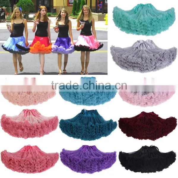 Plus Size Chiffion Teen Fluffy Adult Long Tutu Pettiskirt
