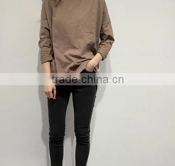 2016 New Fashion Long Sleeve Casual Women T-shirt With Pocket Wholesale photo-3