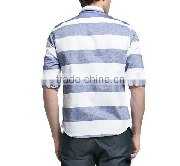 Latest Design One Pocket Oxford Blue and White Stripe Men' s Shirts photo-2