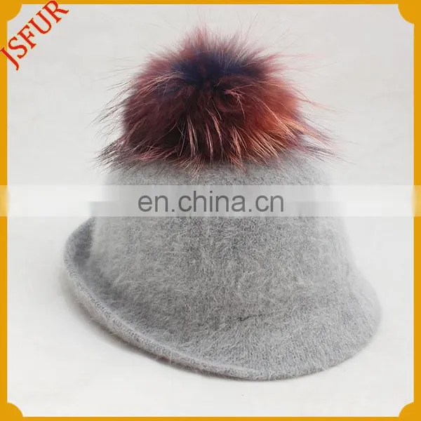 Hot Sale Top Quality Genuine Raccoon Fur Pompom Woolen Hat photo-2