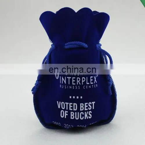 Custom blue silver logo custom real suede bag for jewelry
