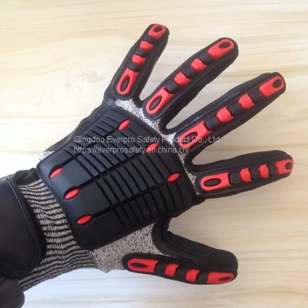 Anti Impact & Cut 13G HPPE Liner Nitrile Sandy Coated TPR Oilfield Impact Gloves photo-3