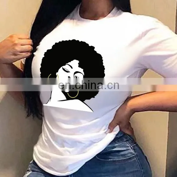 Head Print T-shirt Women European and American New Round Neck Short Sleeve Loose All-match Blouse T