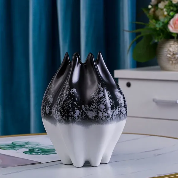 Unique Skin Texture Light Luxury White Black Ceramic Vase For Club Ktv Hotel Office Decor photo-3