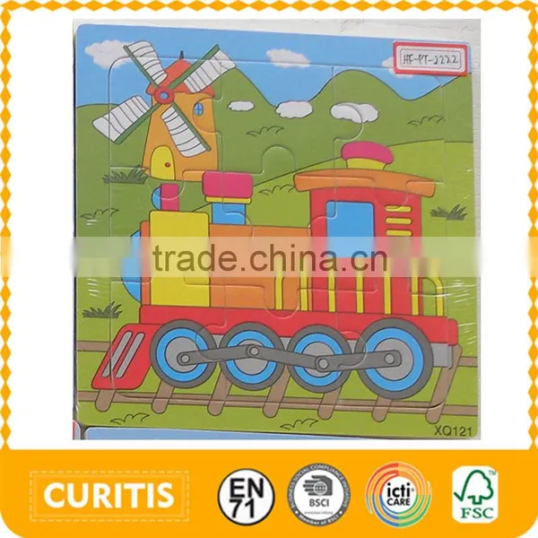 China Gold Suppliers Baby Toys Cheap Price Diy Children Wood Train Track Wooden Square Puzzle