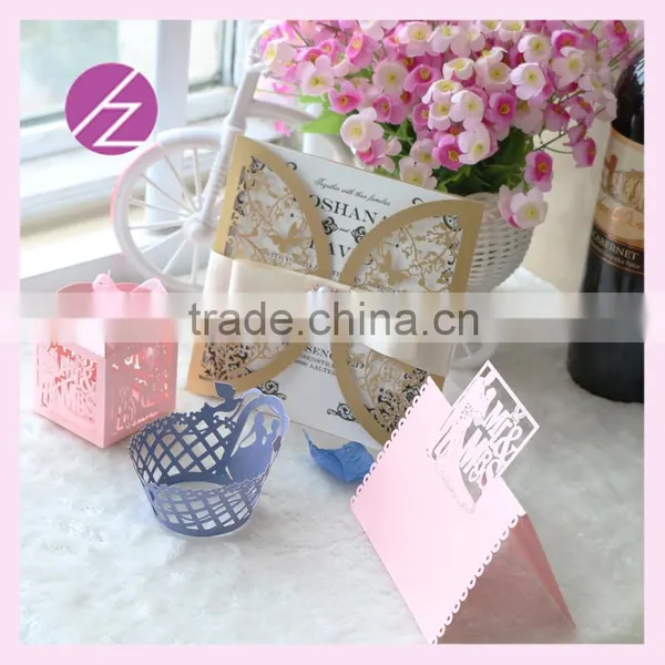 High Quality Laser Cut Paper Wedding Box/ Invitation Card /cupcake Wrapper / Seat Card /name Card a Whole Set Many Styles ZH-1 photo-2