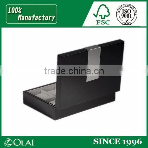 Deluxe Luxury Black Wooden Watch Box With Metal Logo photo-2