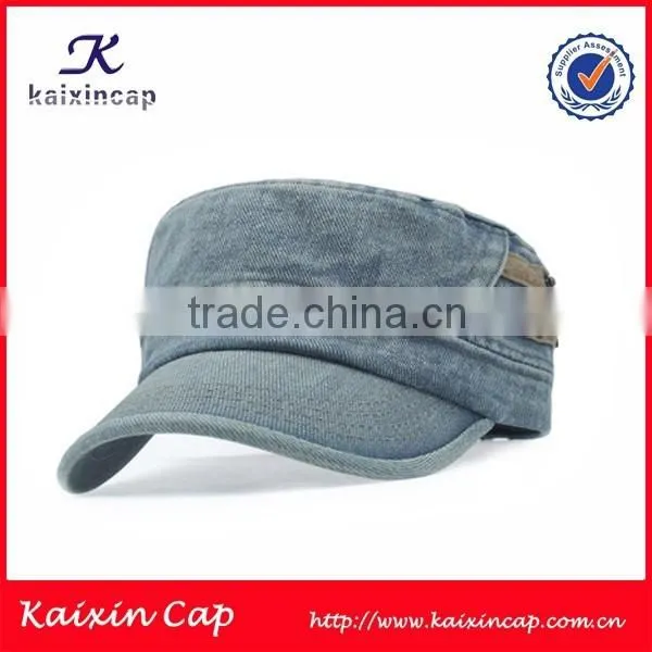 High Quality Wholesale Custom Made Blank Design Your Own Blue Jean Flat Top Military Cap photo-5