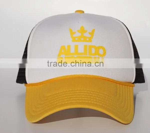 Yellow Polyester Foam Snapback Hat With String photo-2
