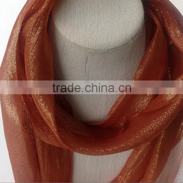 Handmade Rust Gold Lurex Morocco Shimmer Fabric Silk Long Scarf photo-2