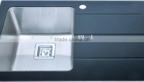 Durable Stainless Steel Bowl Tempered Glass Top Basin Sink for Kitchen With Glass Drainboard photo-3