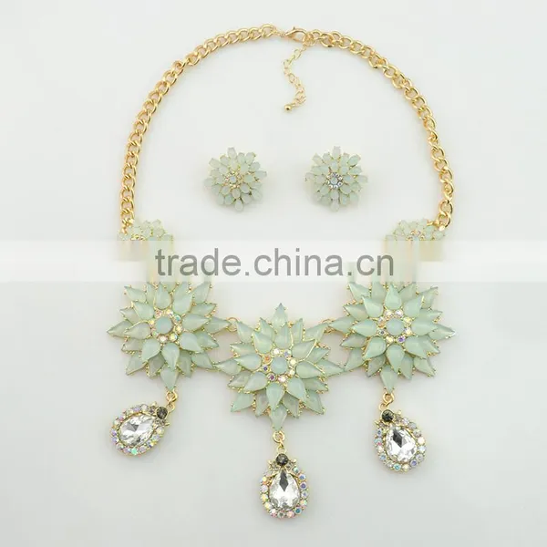 Fashion Jewelry Sets Gold Plated Resin Flower Design Necklace and Earring Diamond Jewelry Set photo-2