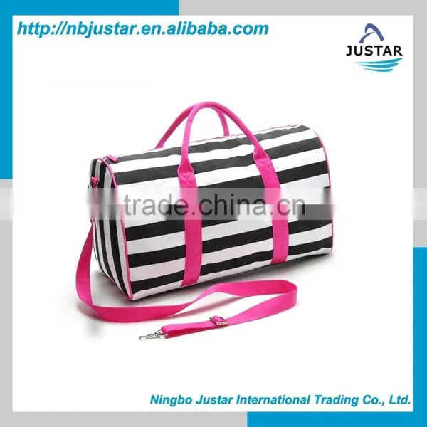 2015 Newest Fashion Style High Quality Canvas Duffel Luggage Bag With Colourful Custom Strip Design