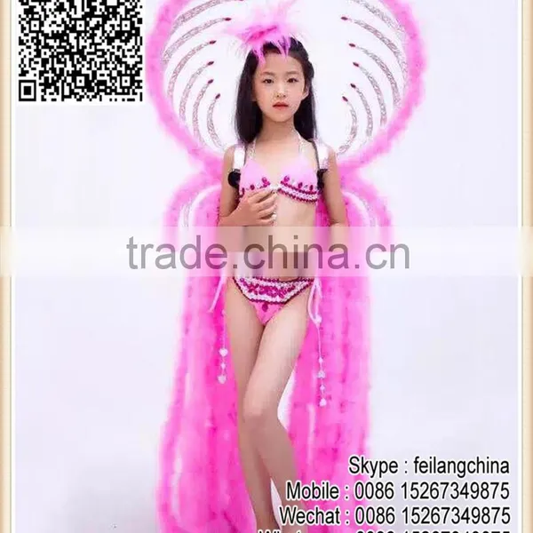 Childer Girls Pink Feather Boa Costume Set For Samba Performance Costume photo-2
