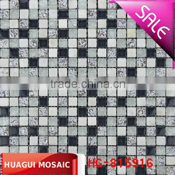 Hot Sale Glass and Stone Mixed Ceramic Mosaic Tile for Pool ,wall ,bathroom,kitchen