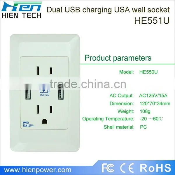15A Portable Battery Powered Outlet USA Plug Type With 2 USB Ports 2 Gang Socket photo-3