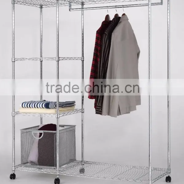 4 Tier Chrome Metal Wardrobe Rack Wire Storage Shelving Rolling Cart
