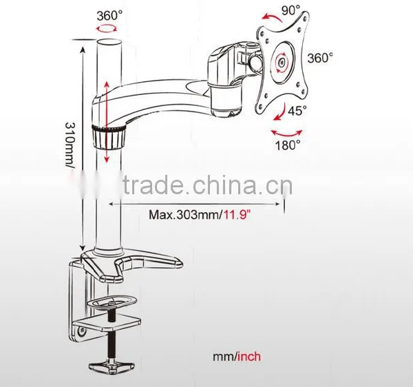Aluminum With Grommet Desk Clamp Vesa Desk Mount photo-2