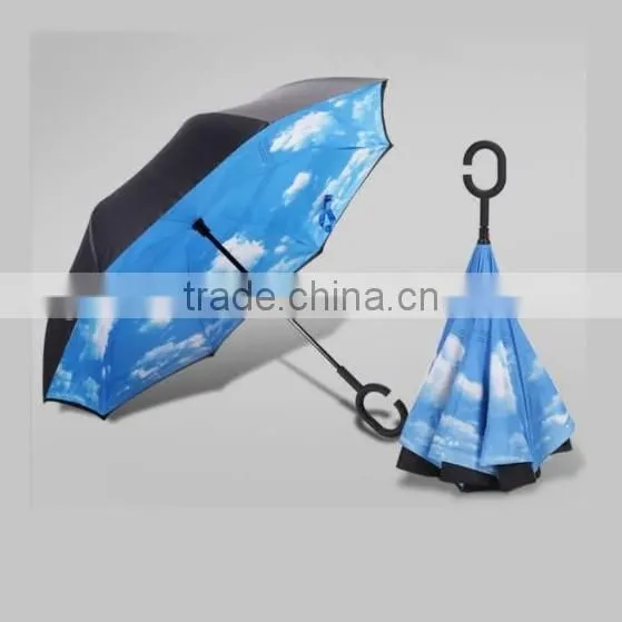 2016 New Double Layer Windproof Inverted Umbrella With C Handle photo-5