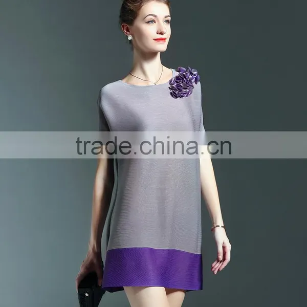 Fat mm Women Foreign Trade Large Size Plicated Dress With 3d Flower photo-3