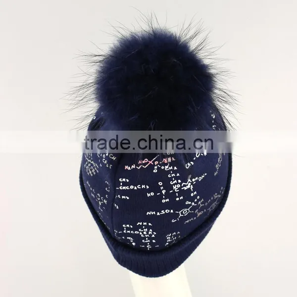 Myfur 2017 Wool Adults Style Letter Printing Pompom Hat With Real Fur Pom Pom photo-3