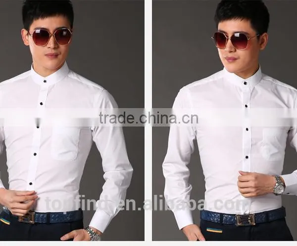 White & Pink Color Slim Fit Pattern Chinese Stand Collar Shirt for Business Man photo-3