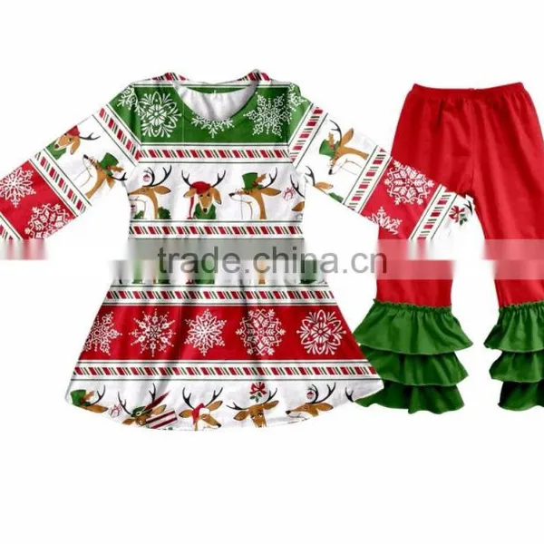 Fall Winter Snow Man Children's Long Sleeve Boutique Girl Clothing Set Baby Romper Outfits With Ruffle Pants Fast Delivery photo-2