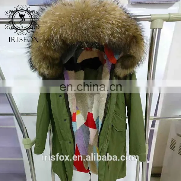Irisfox 2016 Winter Warm Wool Lining Raccoon Fur Hooded Coat