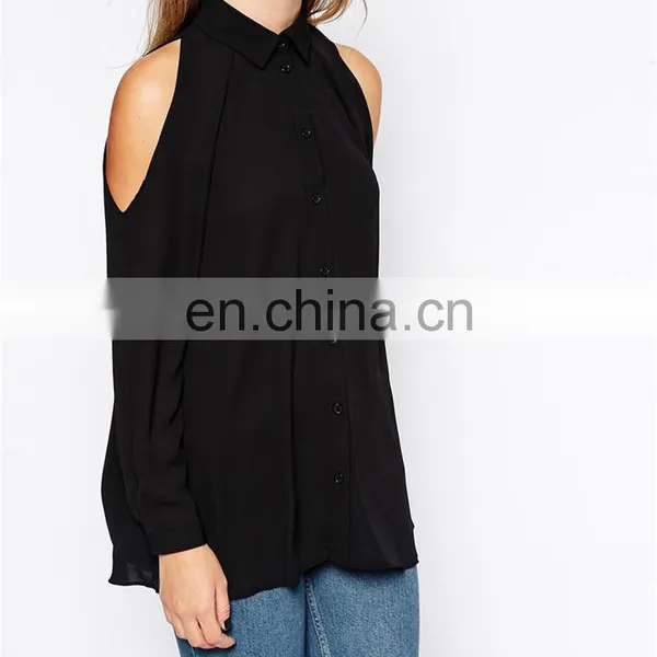 China Supplier Fashion Blouses 2015 / Dongguan Cold Shoulder Women Blouse / Clothing Manufacturers Chiffon Style Blouse photo-3