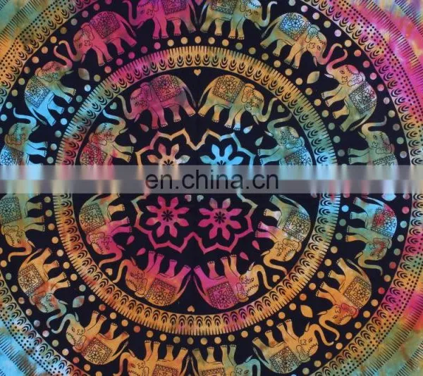 Indian Psychedelic Elephant Mandala Decor Cotton Handmade Hippy Queen Wall Hanging, Tapestry, Decorative Bedspread Throw photo-3