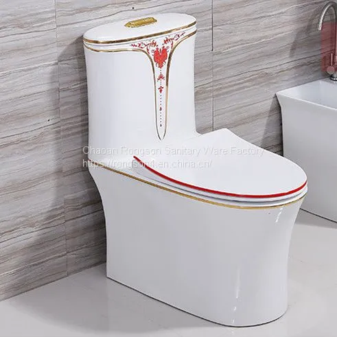 Most Popular India Bathroom Floor Mouonted Dual Flush Sanitary Ware Colored Decal One Piece Toilet Ceramic photo-5