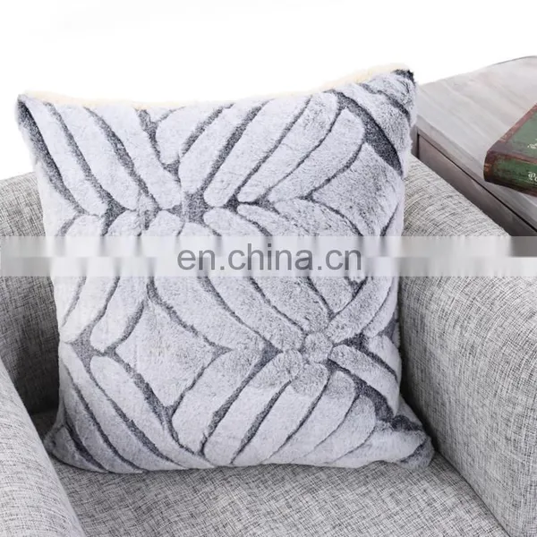 Decorative Luxury Warm Sofa 100% Polyester Cutting Rabbit Faux Fur Square Shape Gray Cushion Custom Cushions photo-2