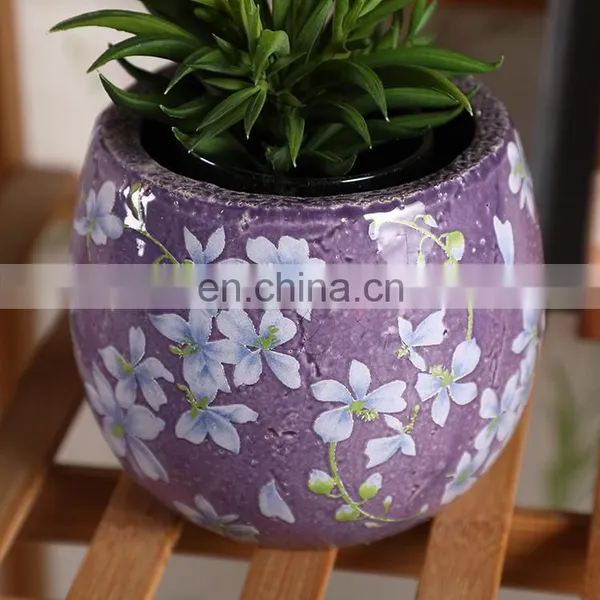 European Modern Custom Fancy Flower Pattern Ceramic Pots Cheap Large Purple Garden Pots for Home Balcony Decor photo-3