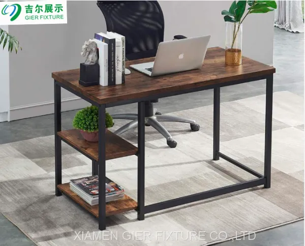 Wood Computer Desk With Bookshelf Industrial Vintage Work Table photo-3
