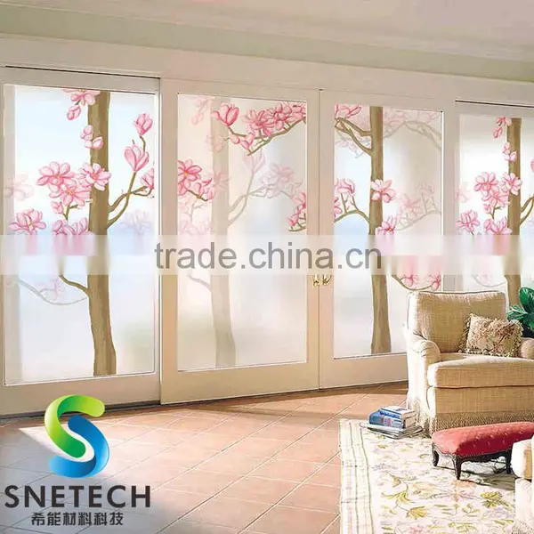 Frosted Tempered Glass With Mangnolia Flower for Interior Window Bathroom Door or Partition Wall Decor