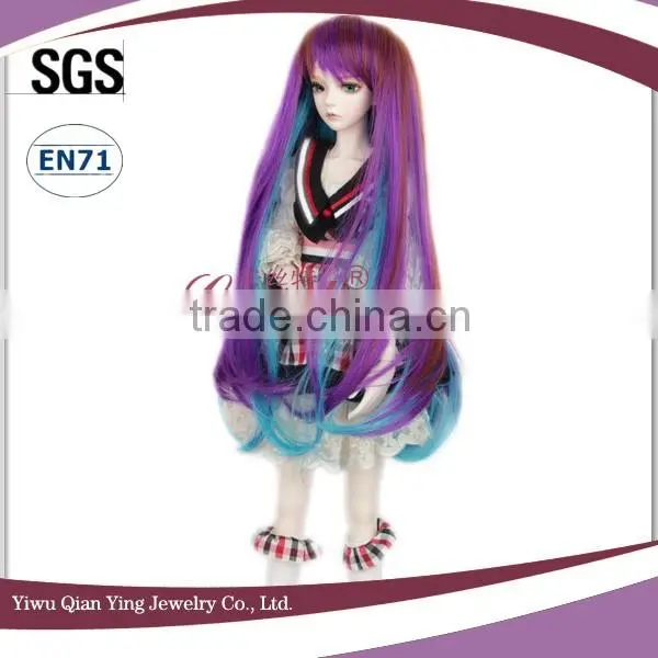 Purple Blue and Brwon Color Mixed Customized Curly Baby Doll Hair Wigs photo-4